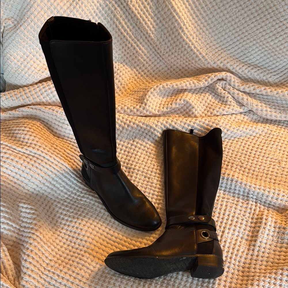 Tahari Black Over the Knee Boots with Durable Leather